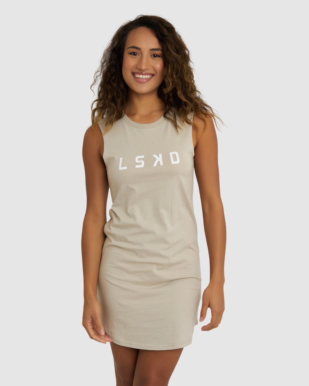 Model wearing Structure Dress - Pussywillow