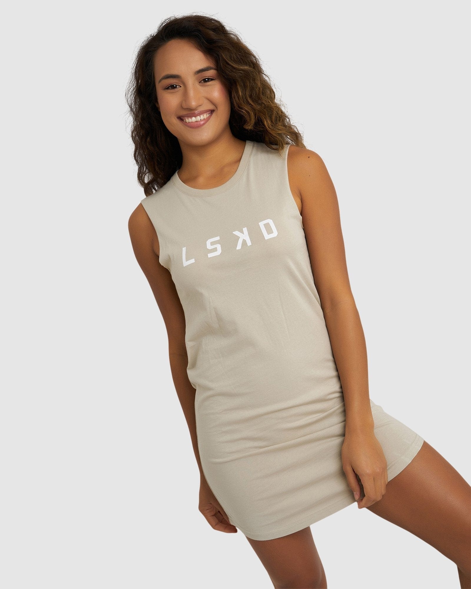 Model wearing Structure Dress - Pussywillow