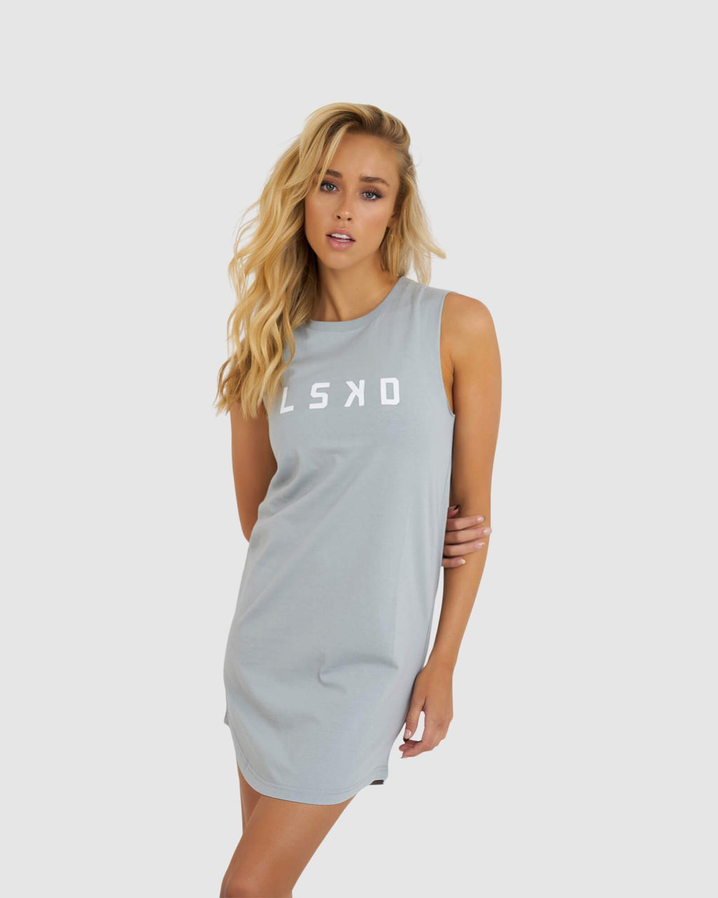 Model wearing Structure Dress - Quarry