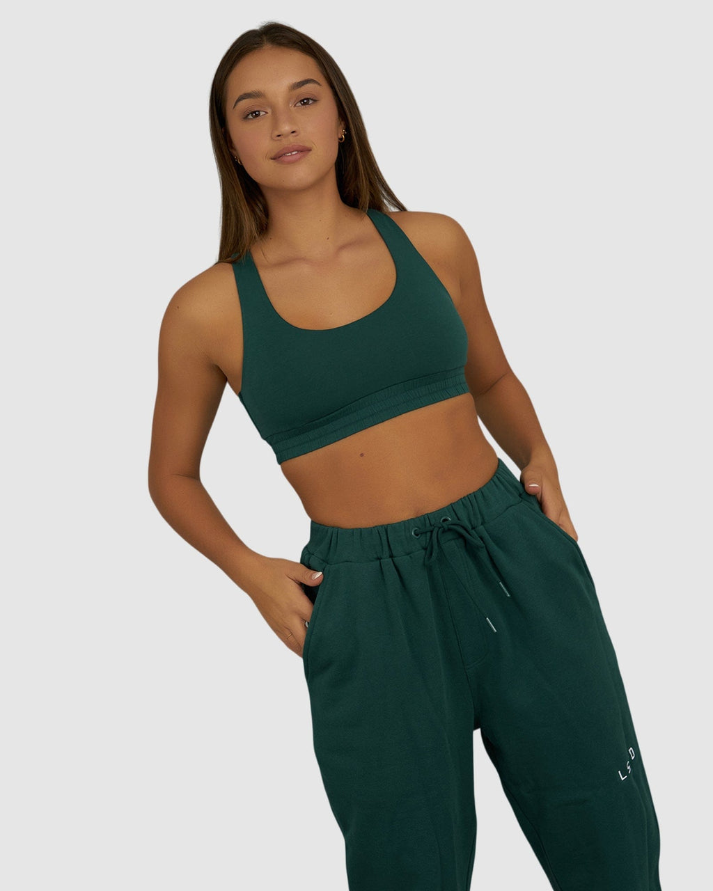 Model wearing Fast Crop - Deep Emerald