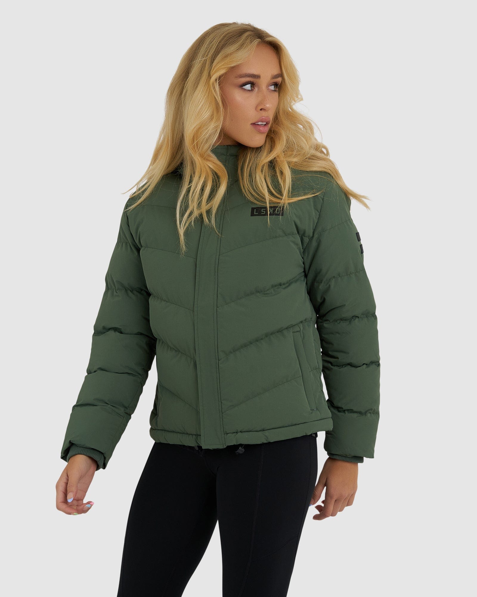 Model wearing Roasted Puffer Jacket 21  - Thyme