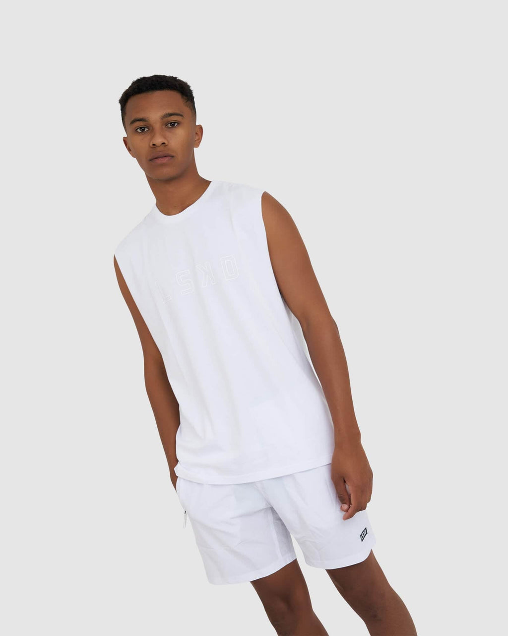 Model wearing Tidy Tank - White