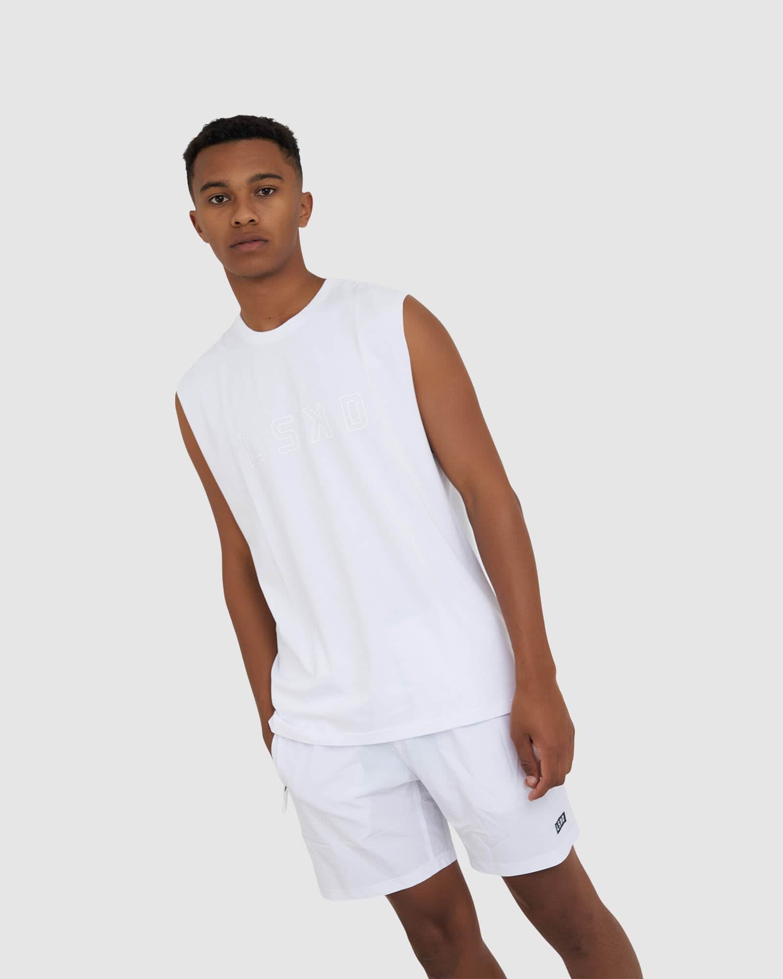 Model wearing Tidy Tank - White