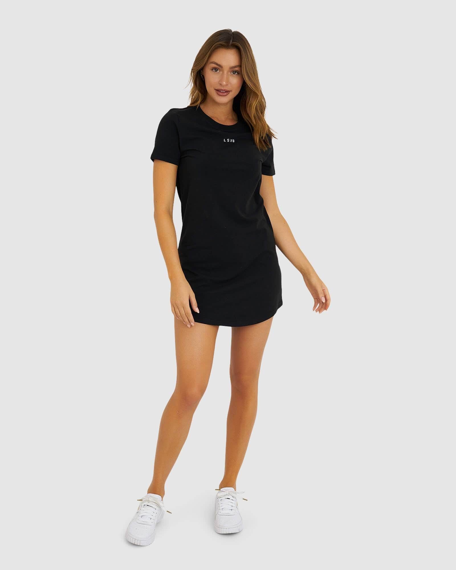 Model wearing Base Tee Dress - Black