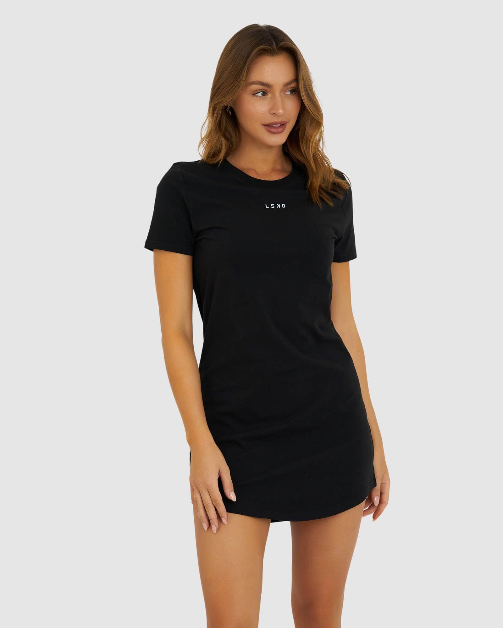 Model wearing Base Tee Dress - Black