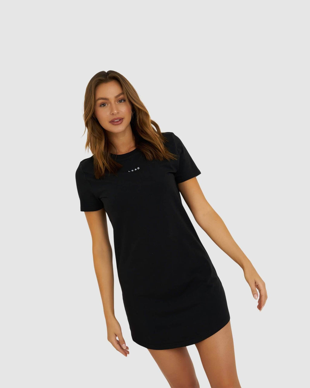 Model wearing Base Tee Dress - Black
