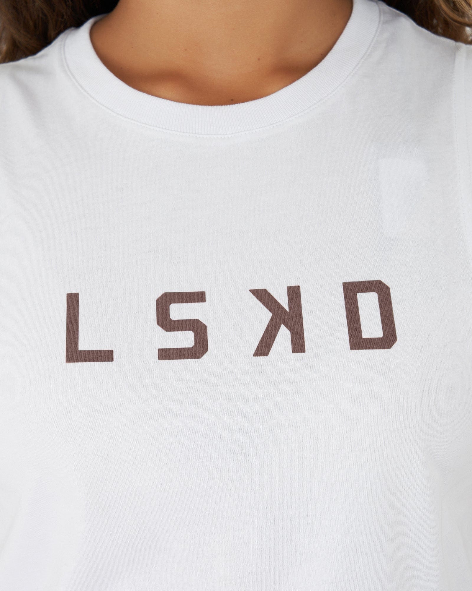 Model wearing Structure Tank - White-Peppercorn