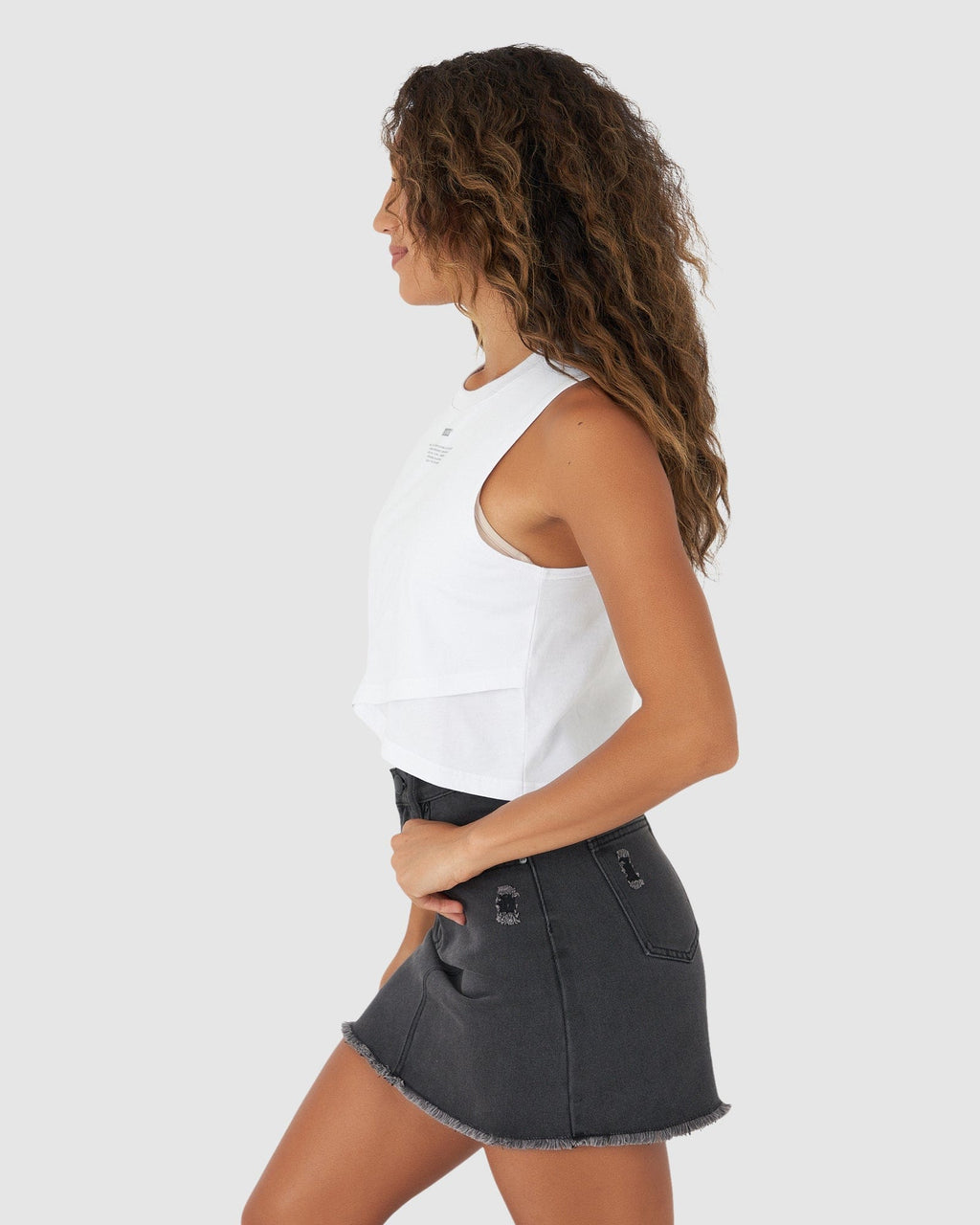 Model wearing Overlap Tank - White