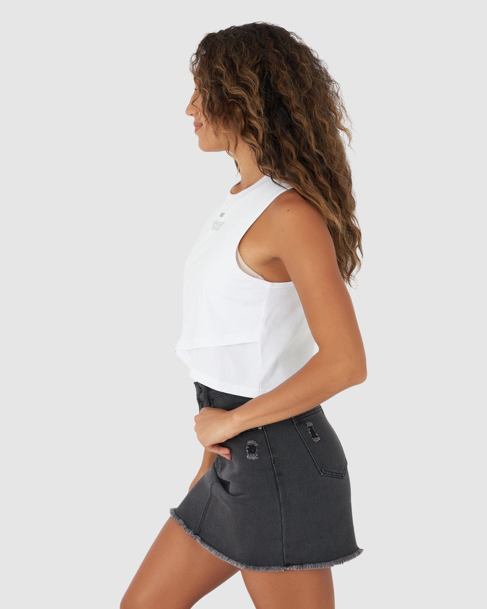 Model wearing Overlap Tank - White