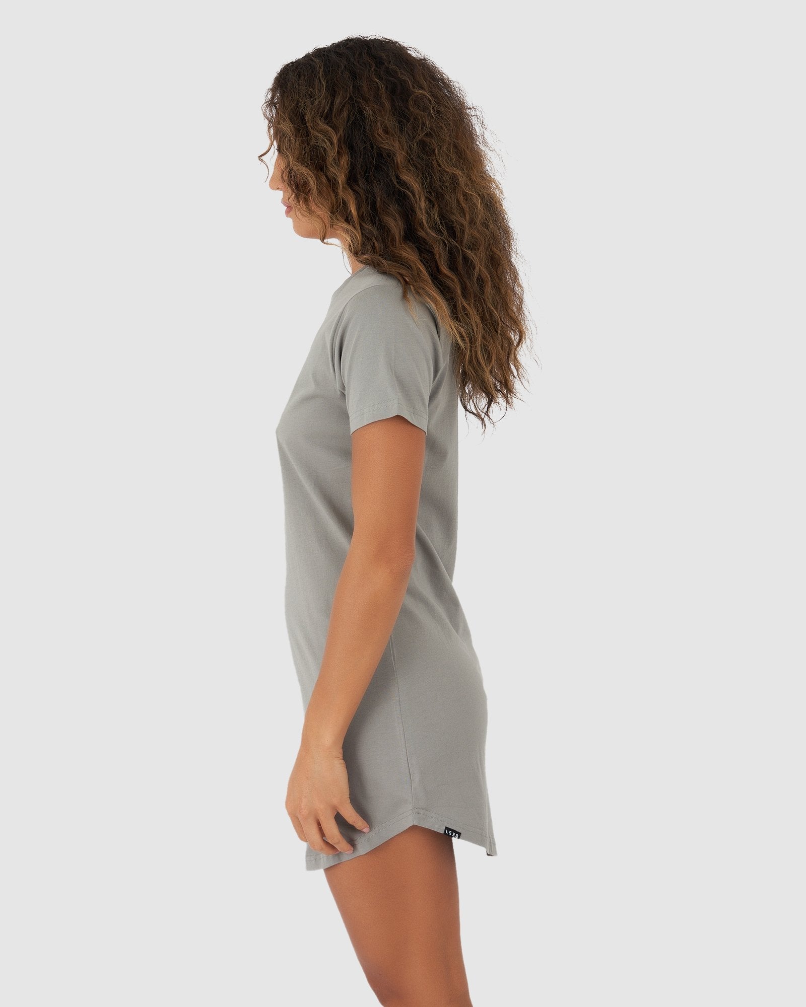 Model wearing Field Tee Dress - Frost Grey