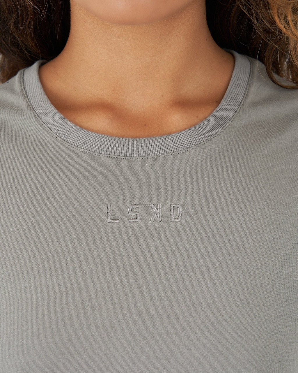 Model wearing Field Tee Dress - Frost Grey