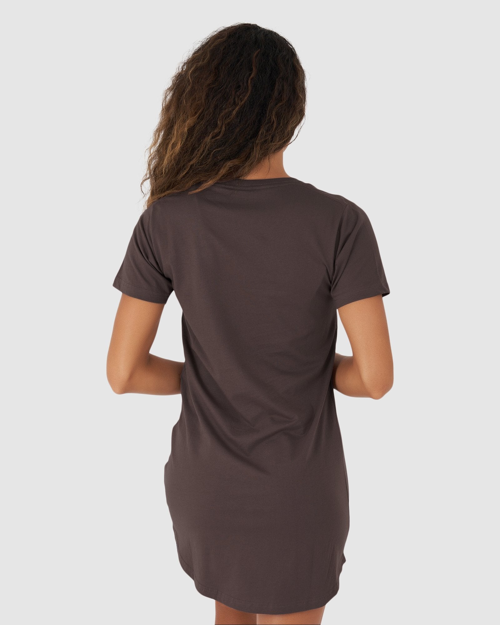 Model wearing Field Tee Dress - Peppercorn