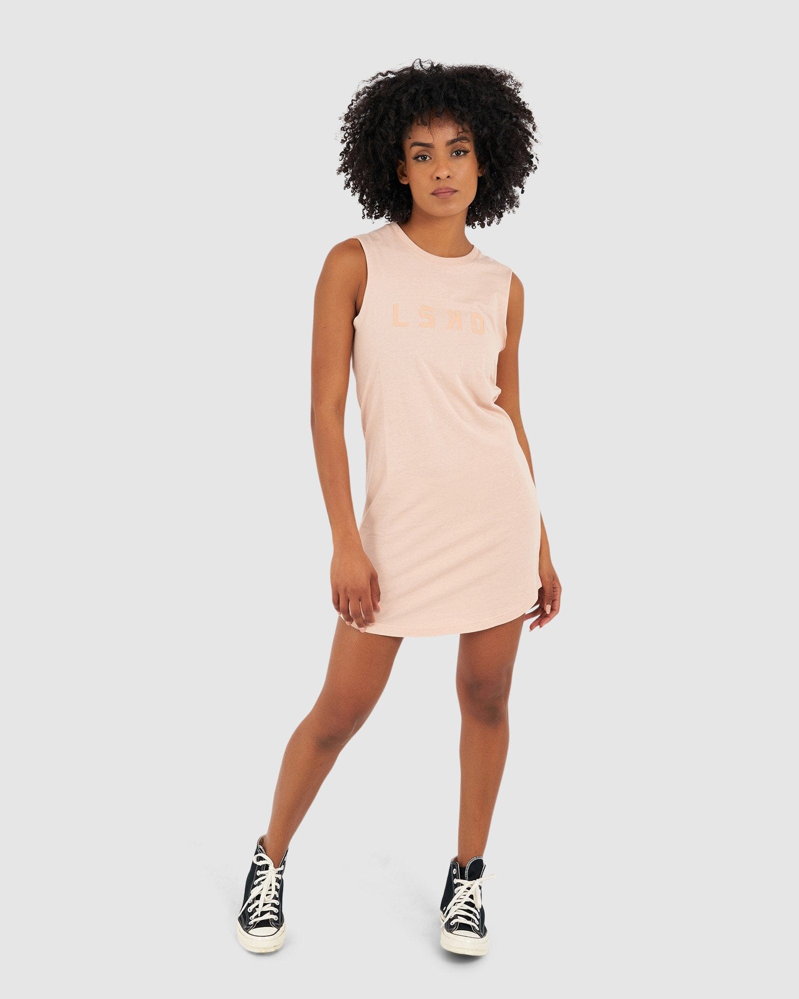 Model wearing Structure Dress - Dusty Pink