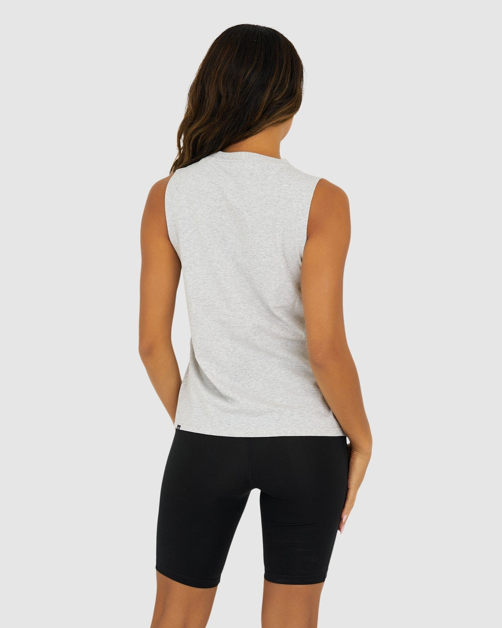 Model wearing Tidy Tank - Lt Grey Marle