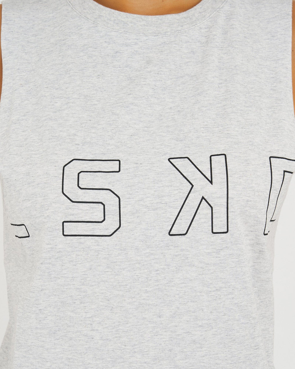 Model wearing Tidy Tank - Lt Grey Marle