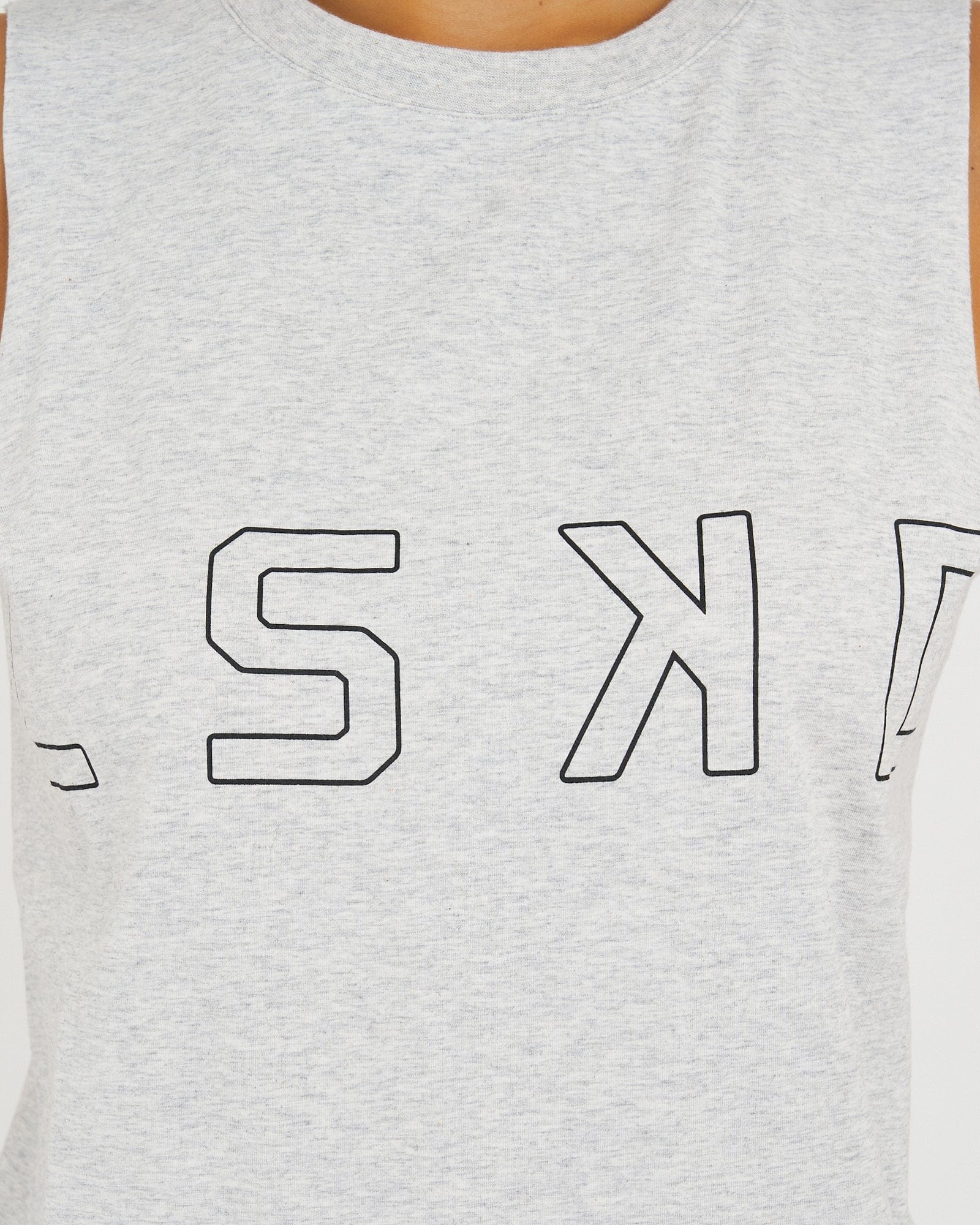 Model wearing Tidy Tank - Lt Grey Marle