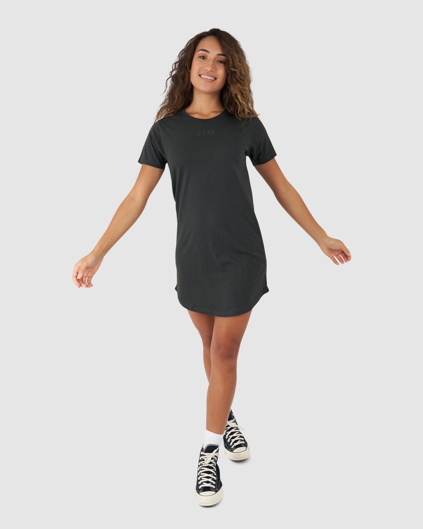 Model wearing Field Tee Dress - Pirate Black
