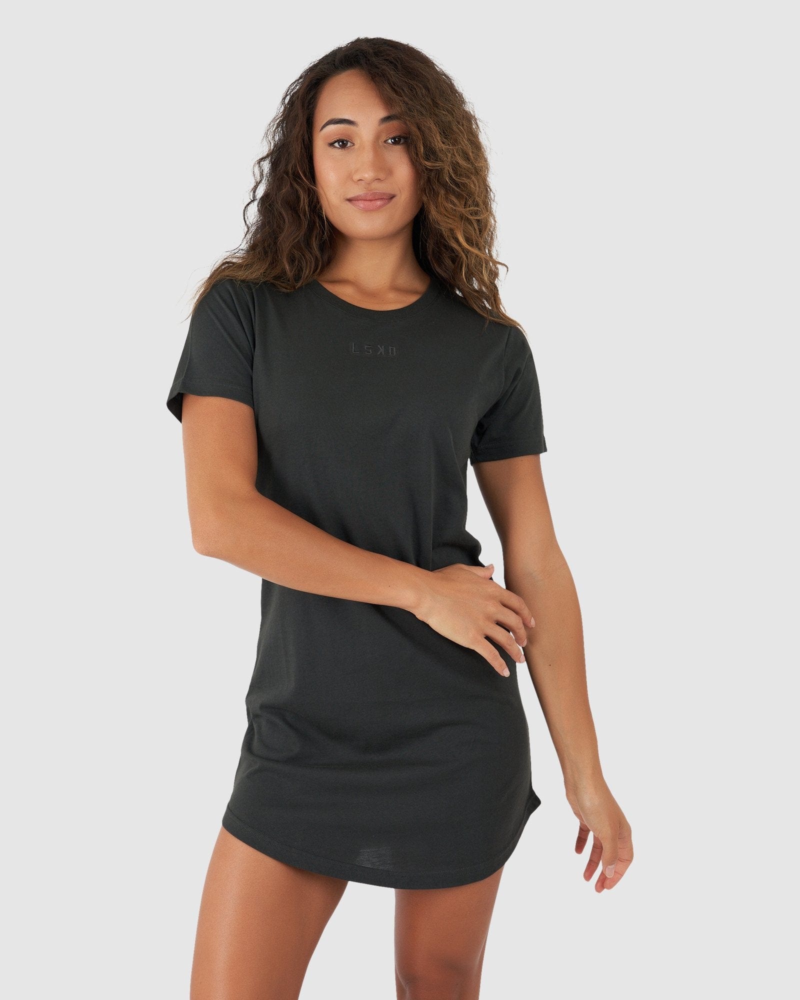 Model wearing Field Tee Dress - Pirate Black