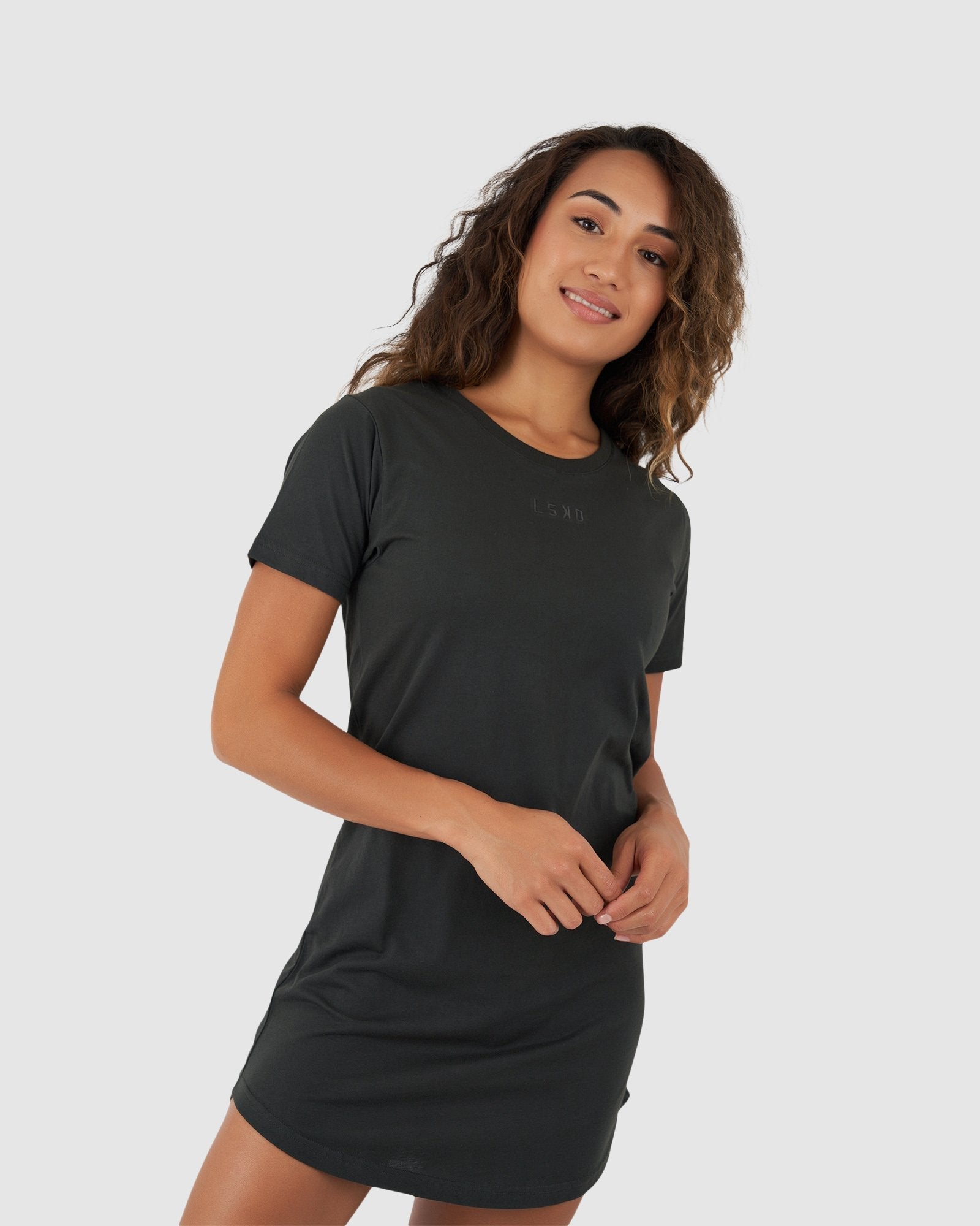 Model wearing Field Tee Dress - Pirate Black