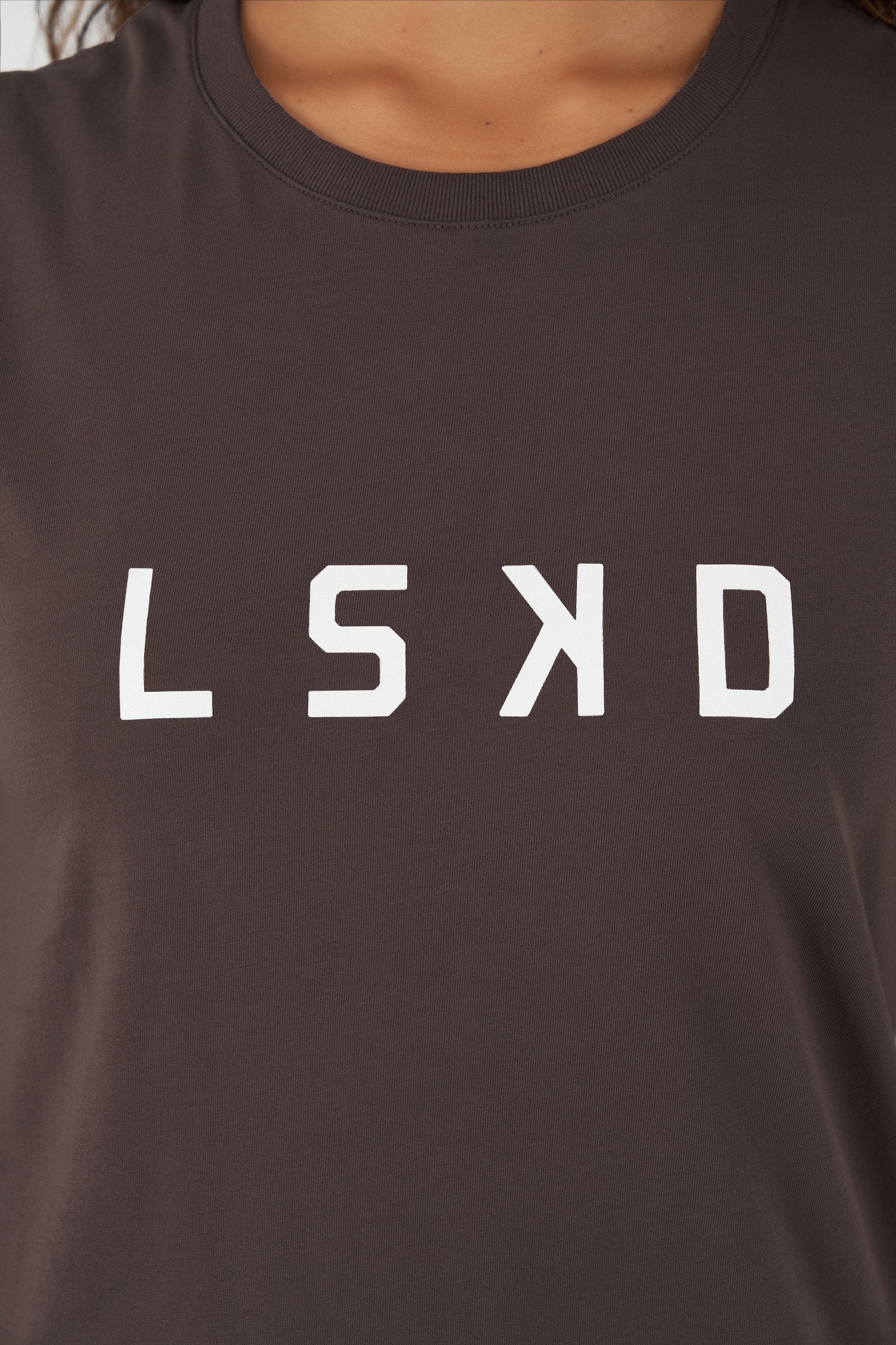 Model wearing Structure Dress - Peppercorn