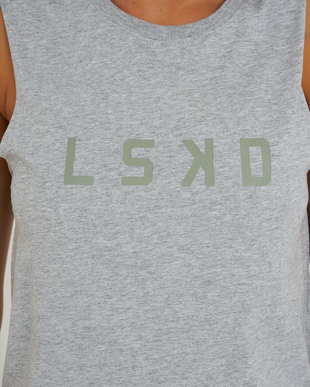 Model wearing Structure Dress - Lt Grey Marle-Dusty Olive