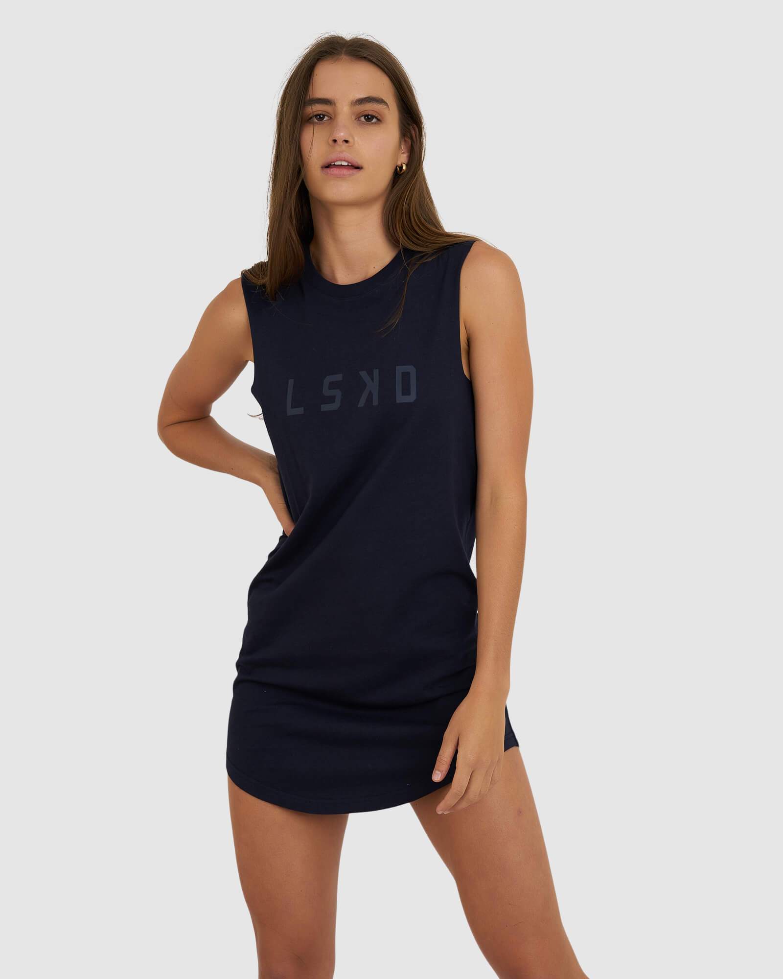 Model wearing Structure Dress - Navy