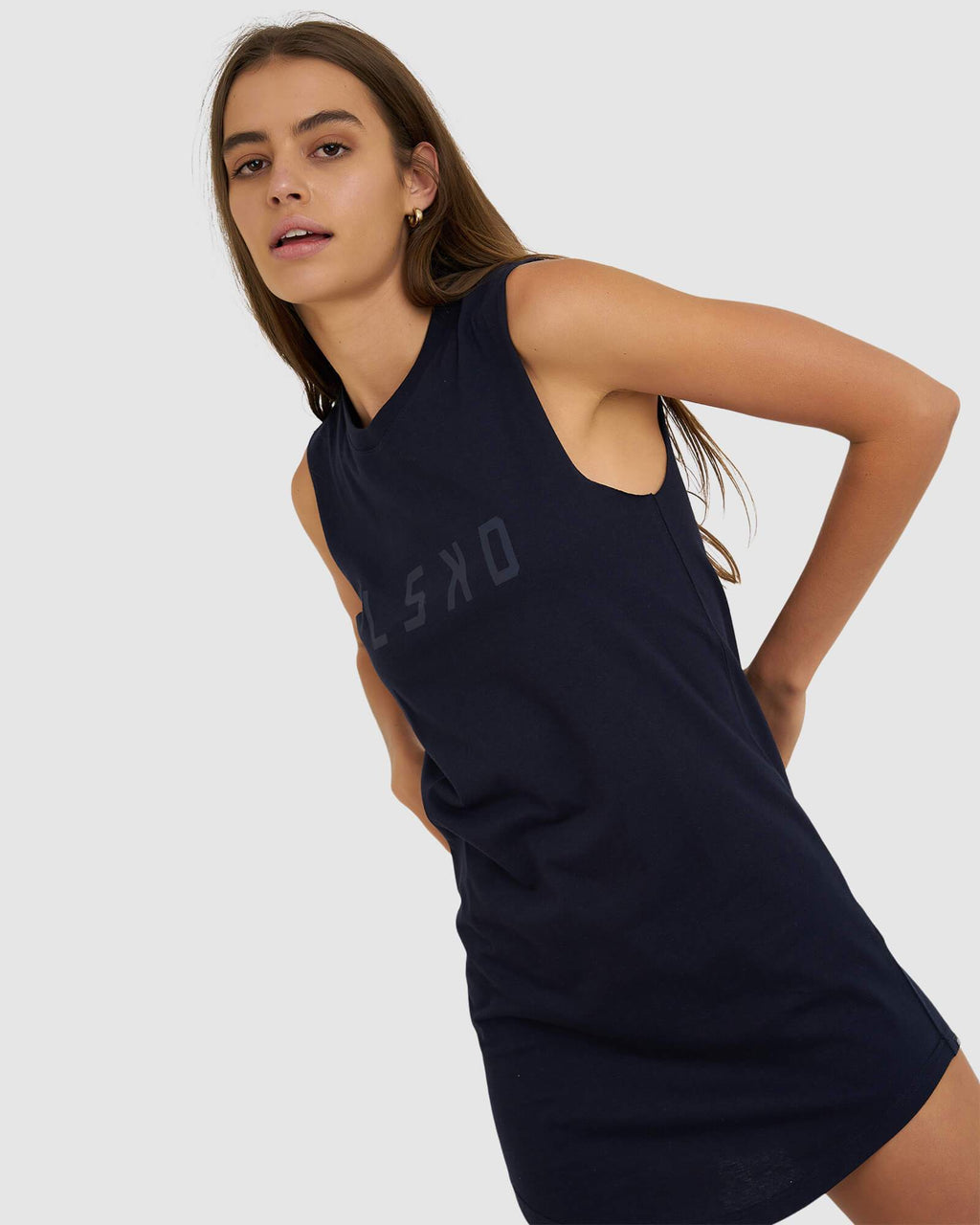 Model wearing Structure Dress - Navy