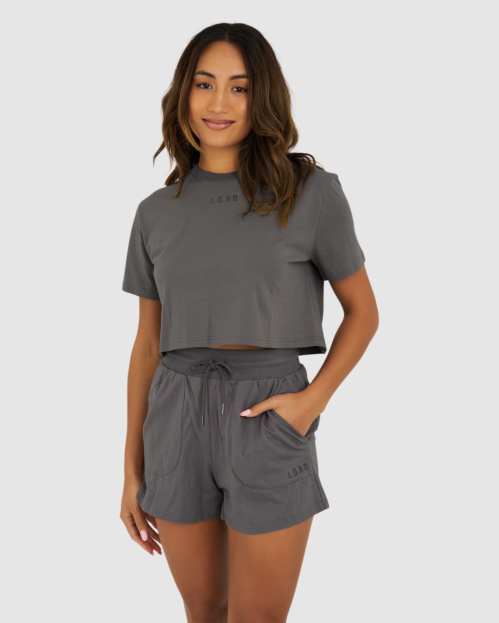 Model wearing Field Crop Tee - Shade