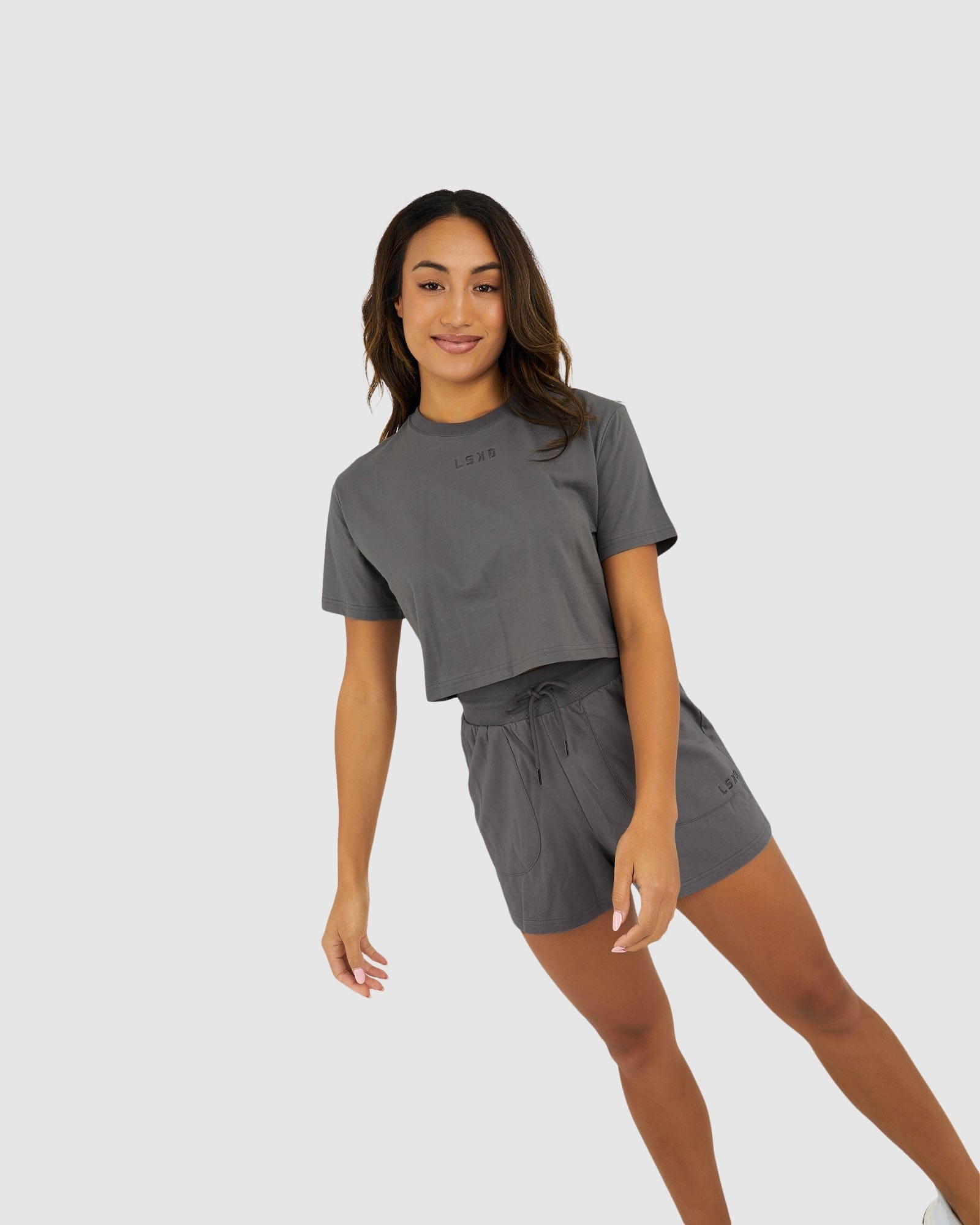 Model wearing Field Crop Tee - Shade