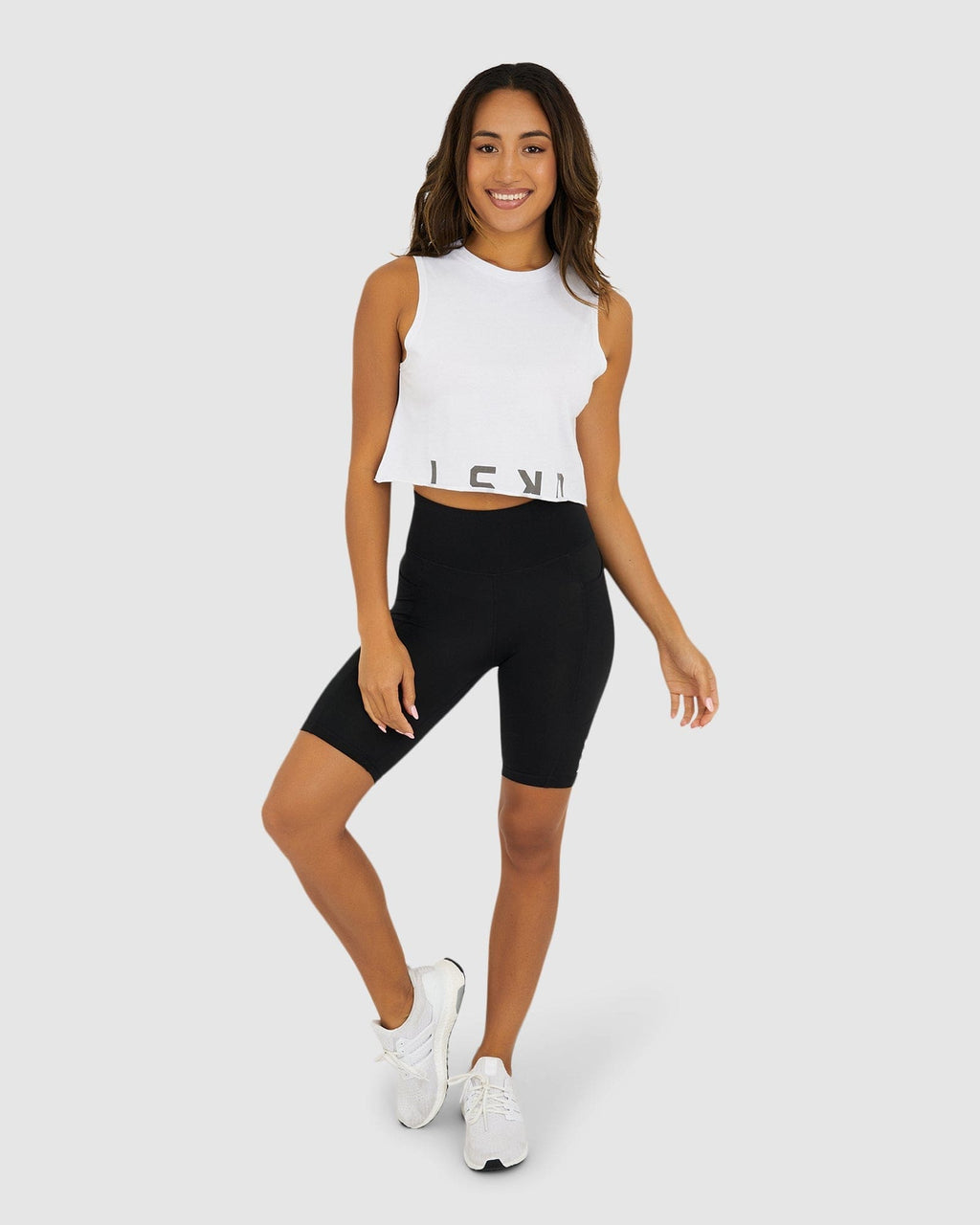 Model wearing Venice Tank - White- Shade