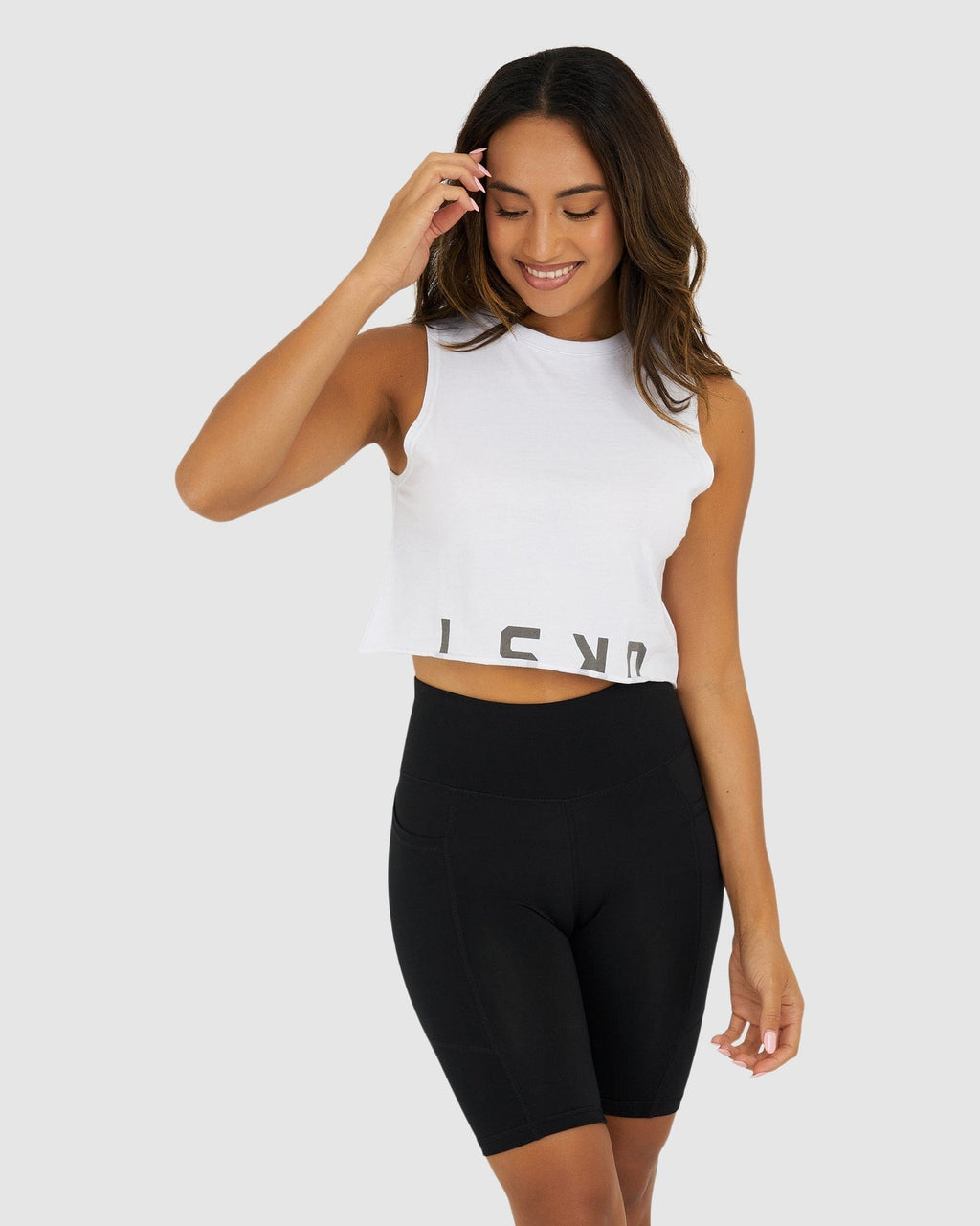 Model wearing Venice Tank - White- Shade