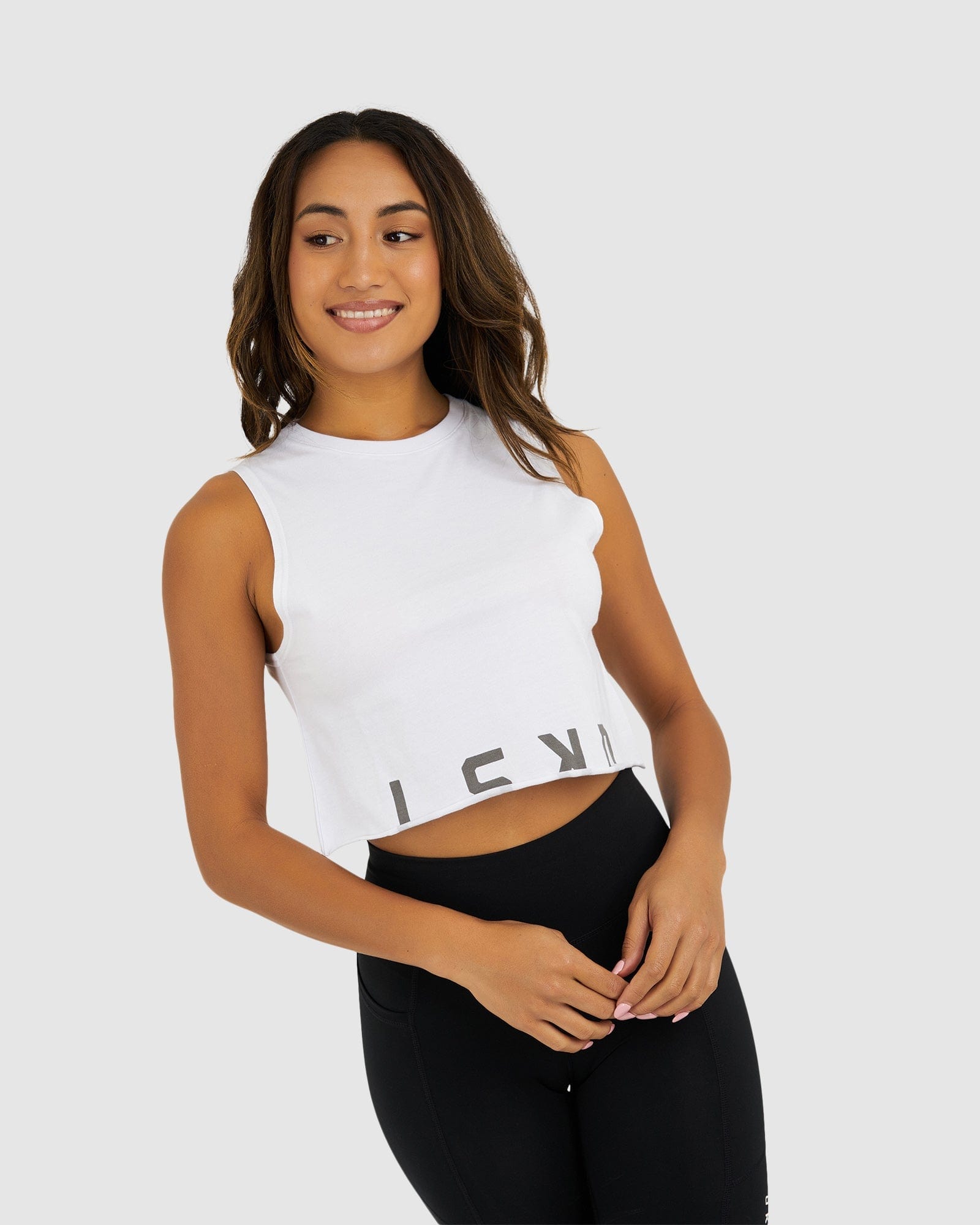 Model wearing Venice Tank - White- Shade