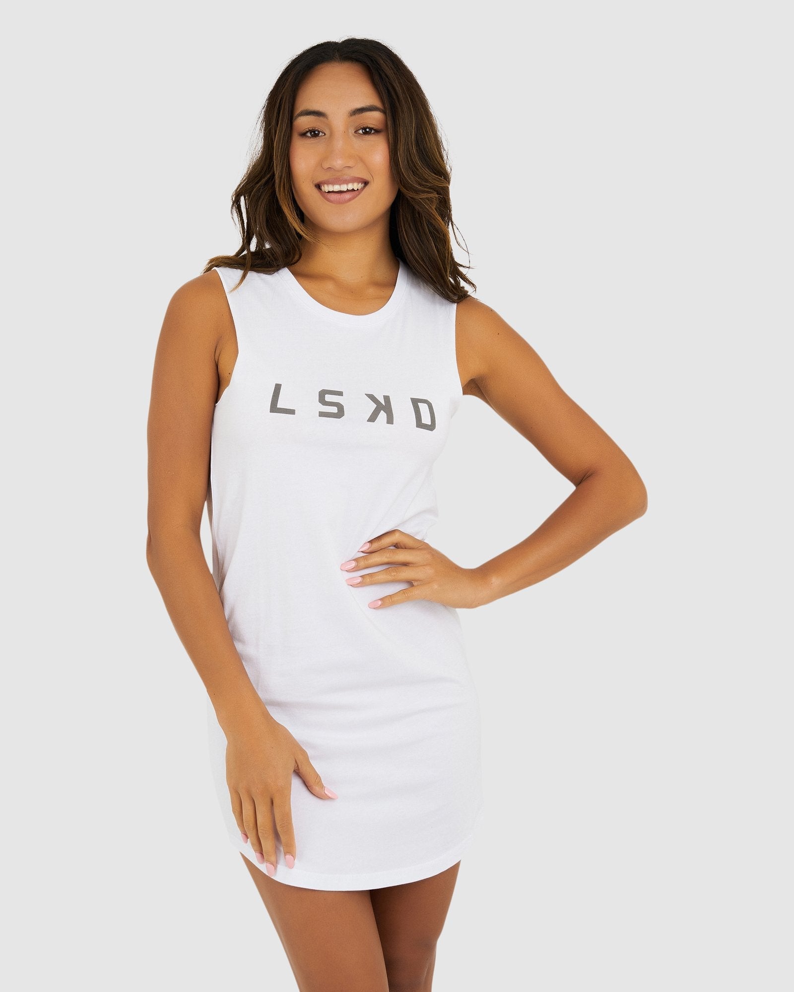 Model wearing Structure Dress - White- Shade