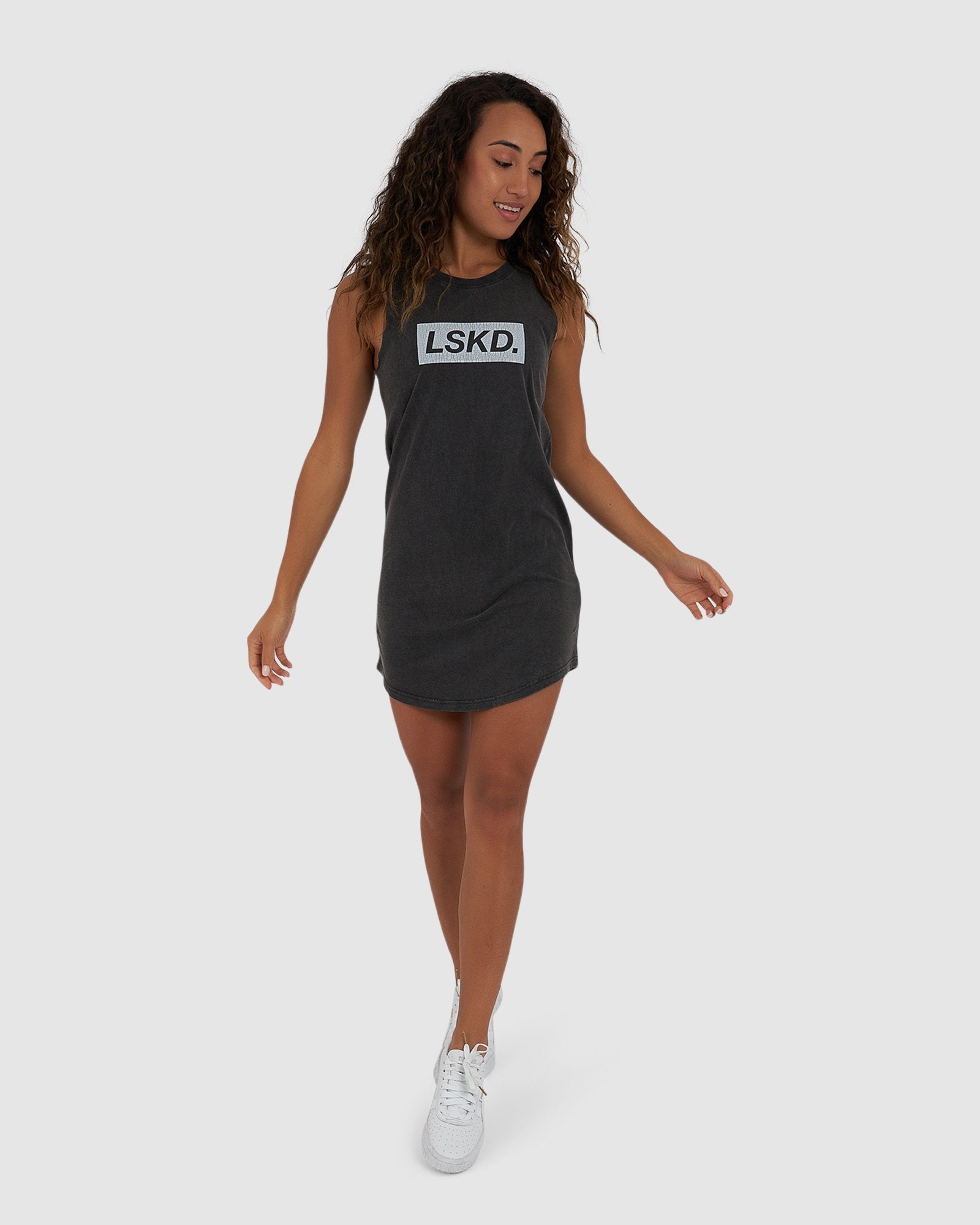 Model wearing Warfare Tank Dress - Pigment Black
