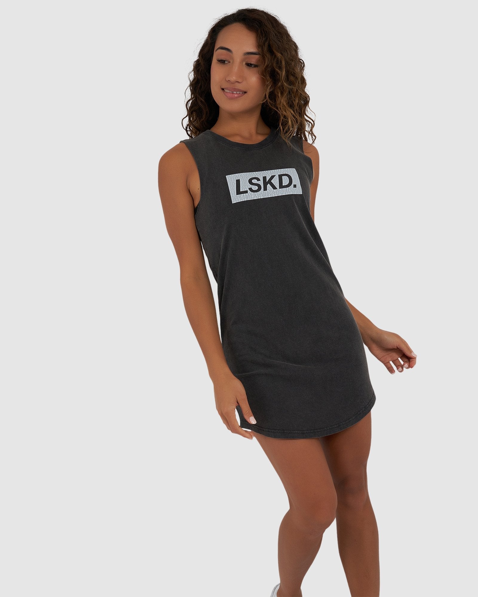 Model wearing Warfare Tank Dress - Pigment Black
