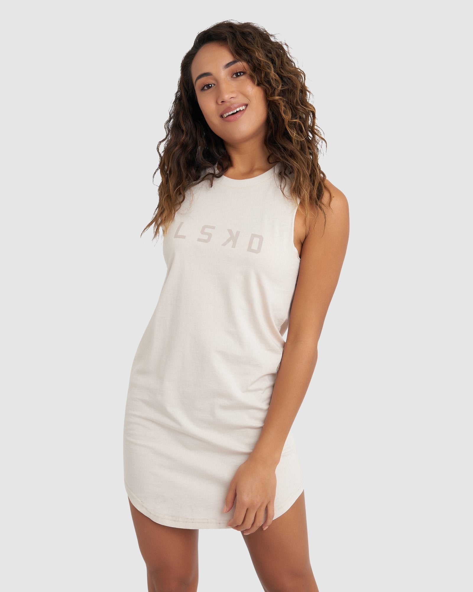 Model wearing Structure Dress - Pearl