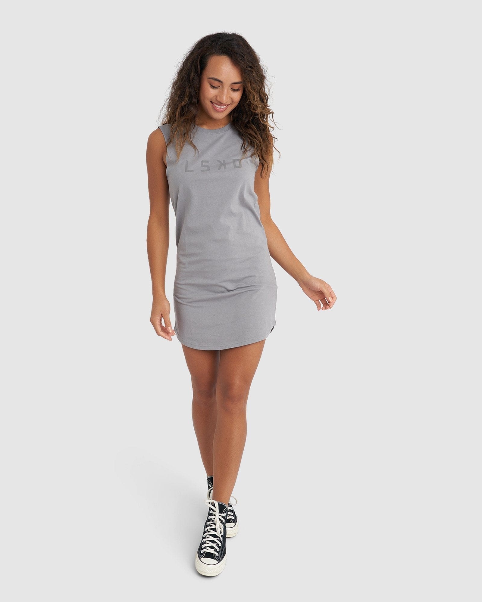 Model wearing Structure Dress - Frost Grey