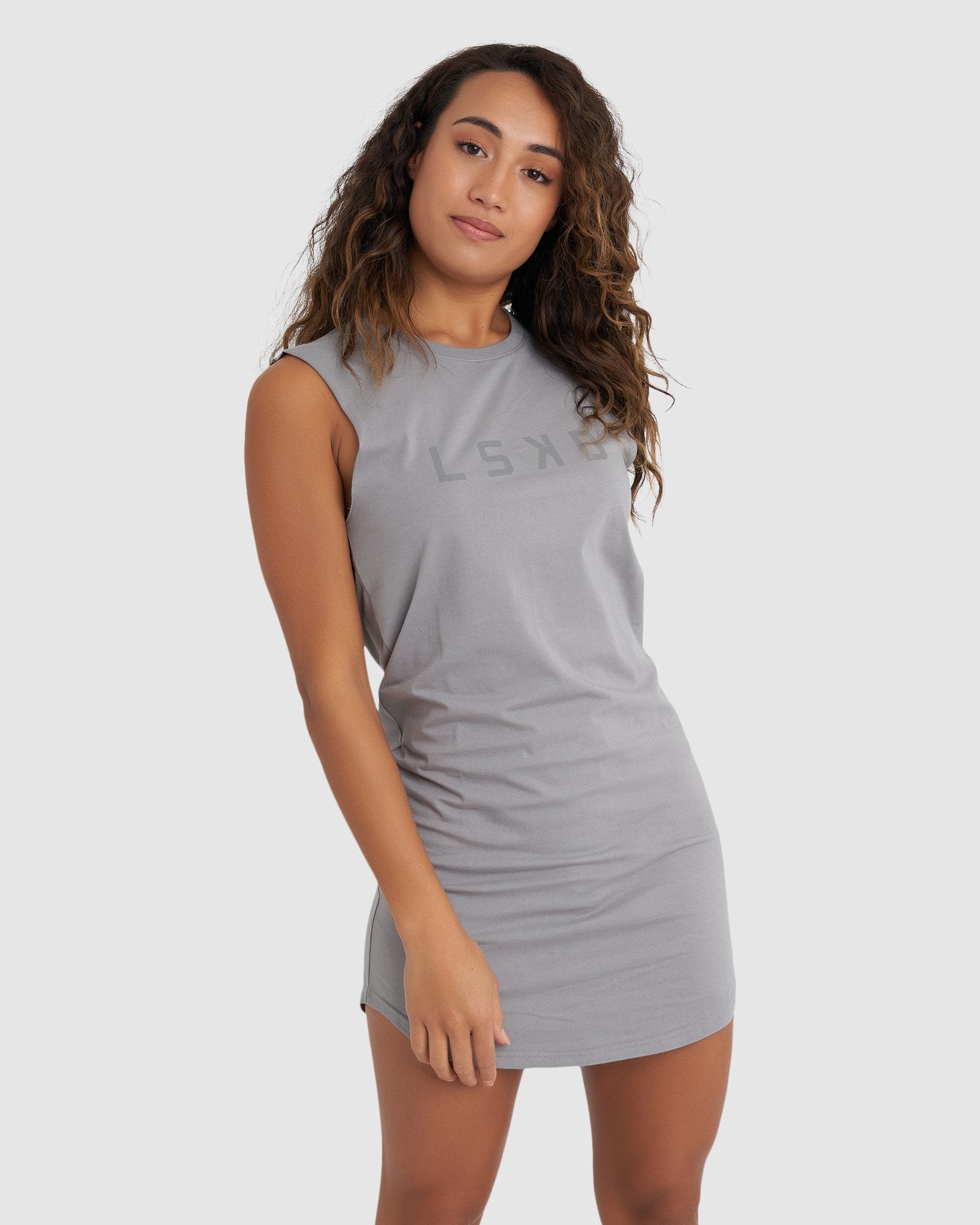 Model wearing Structure Dress - Frost Grey