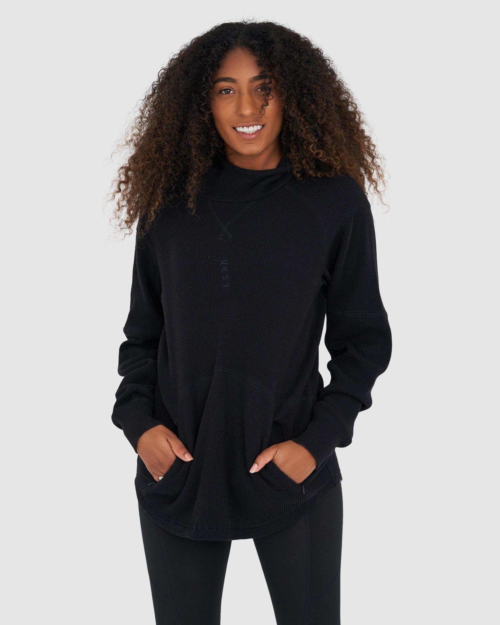 Model wearing Unisex 5am Waffle Hood - Black-Black