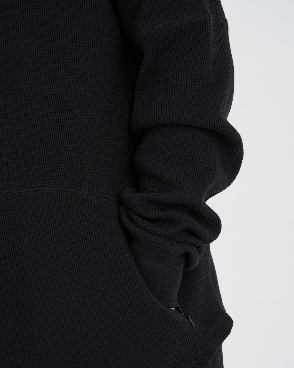 Model wearing 5am Waffle Hood - Black-Black