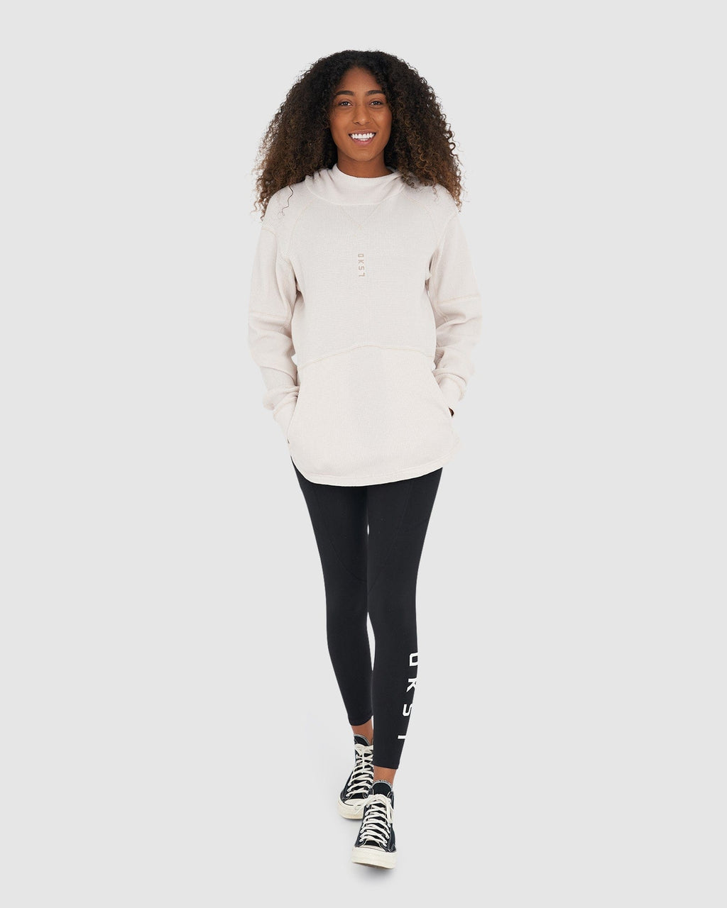 Model wearing Unisex 5am Waffle Hood - Clay