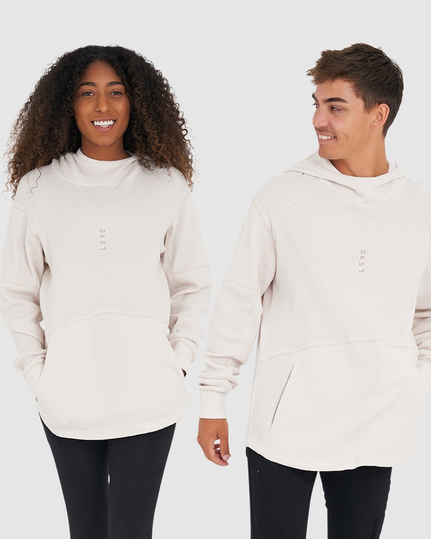 Model wearing Unisex 5am Waffle Hood - Clay