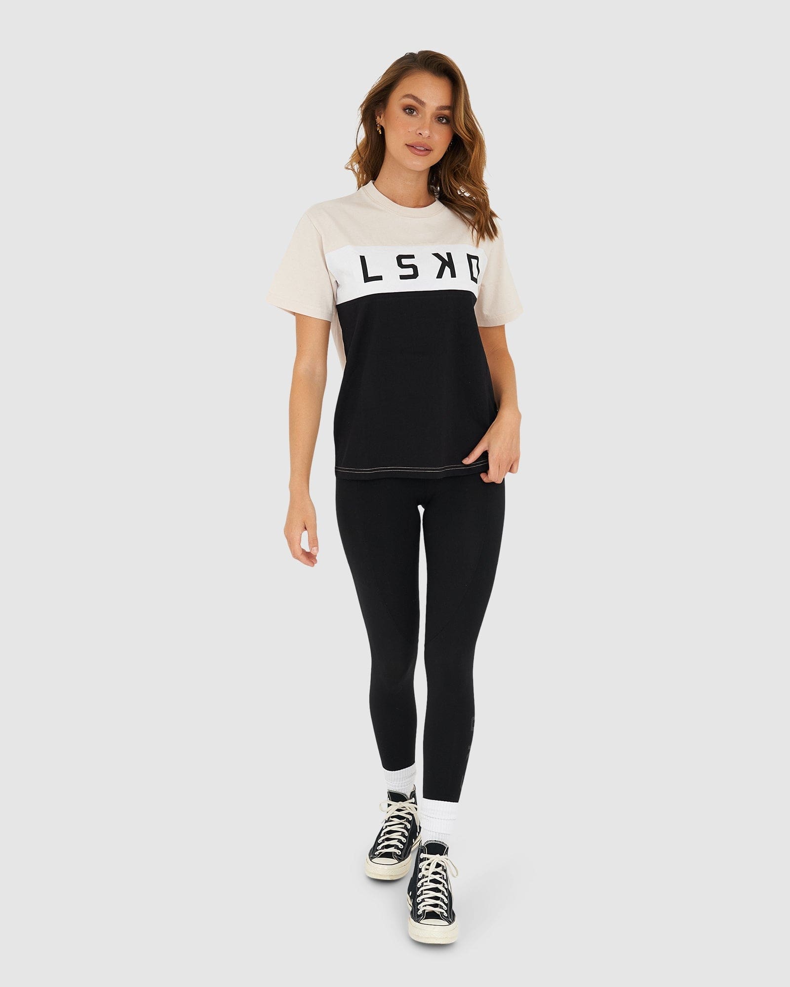 Model wearing Dough Tee - Pearl-Black