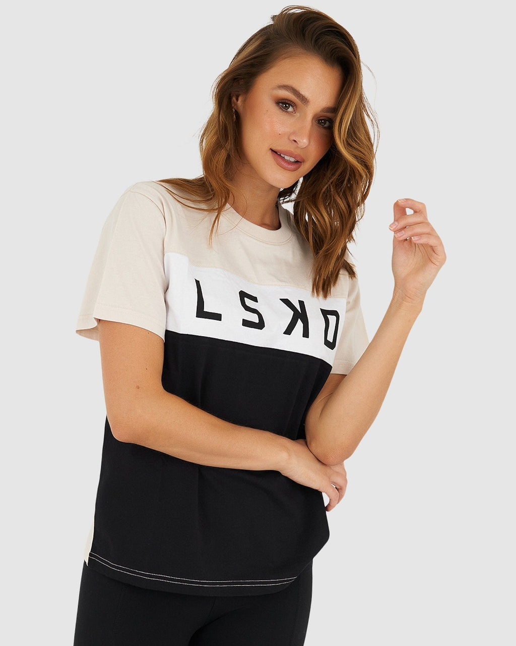 Model wearing Dough Tee - Pearl-Black