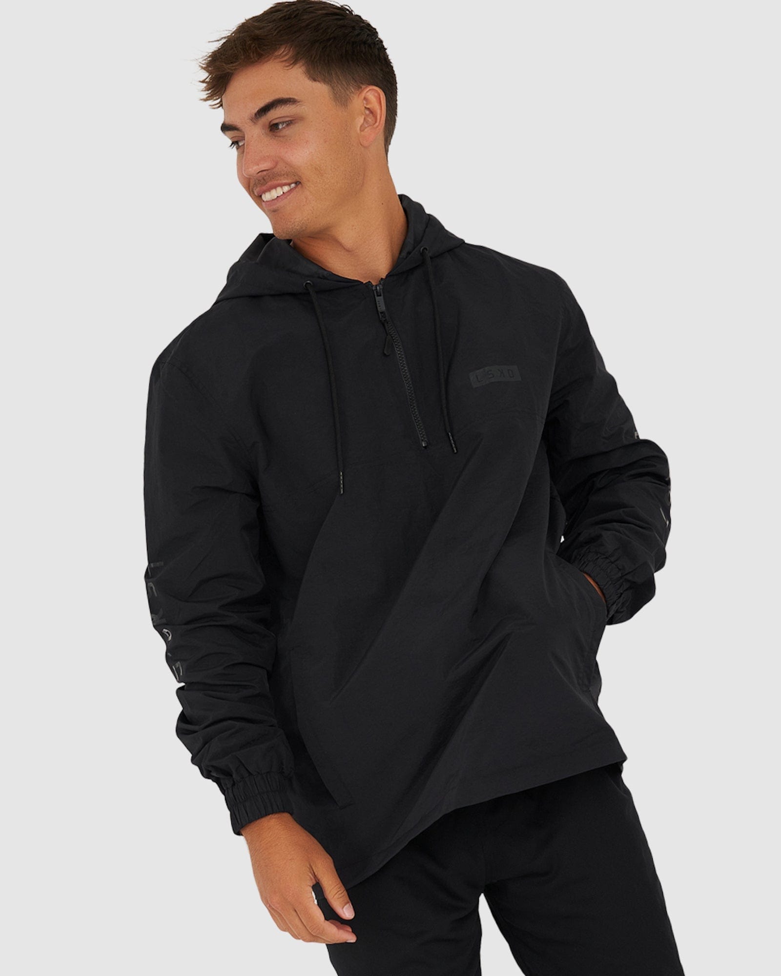 Model wearing Rodman Track Jacket - Black-Black