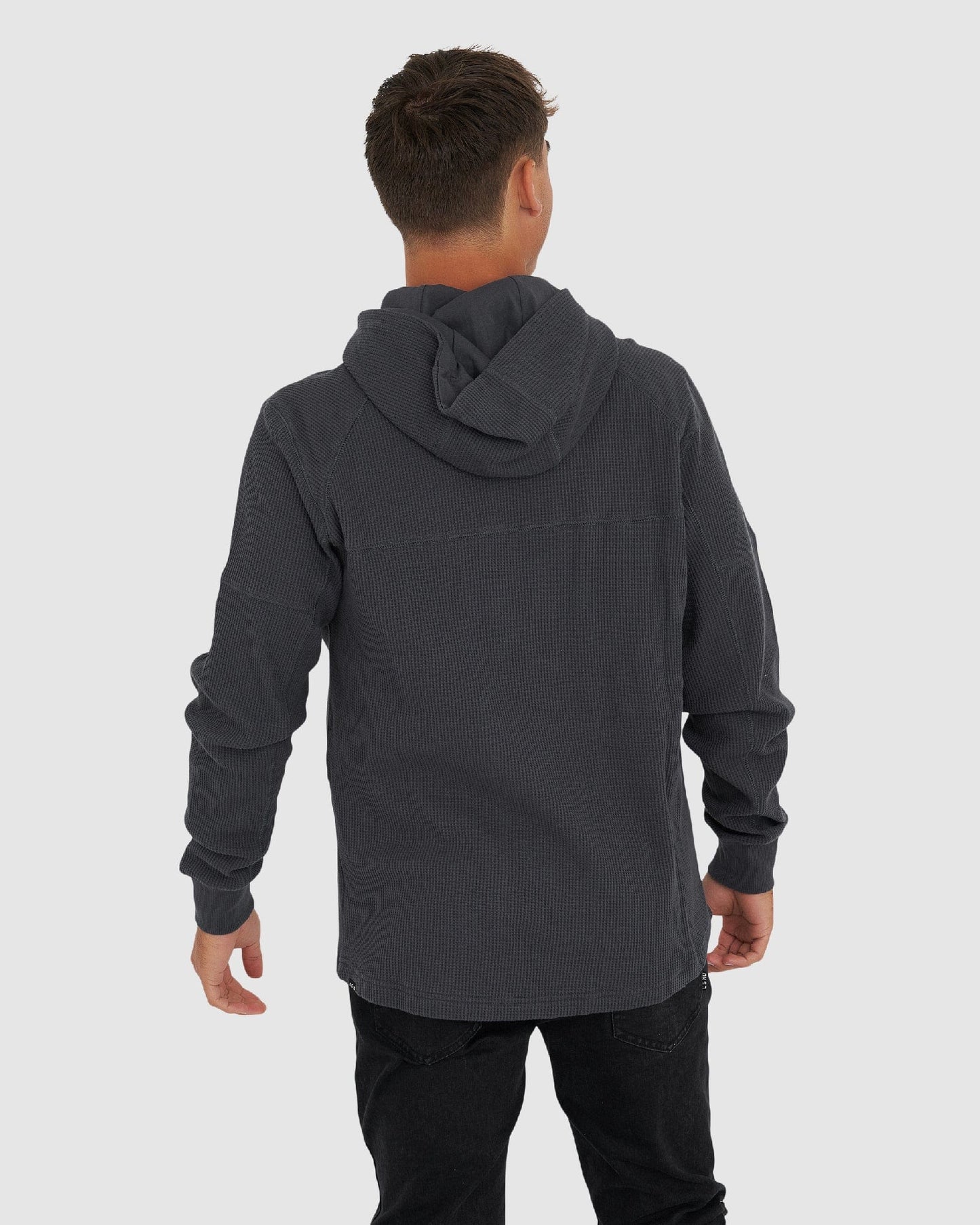 Model wearing 5am Waffle Hood - Turbulence