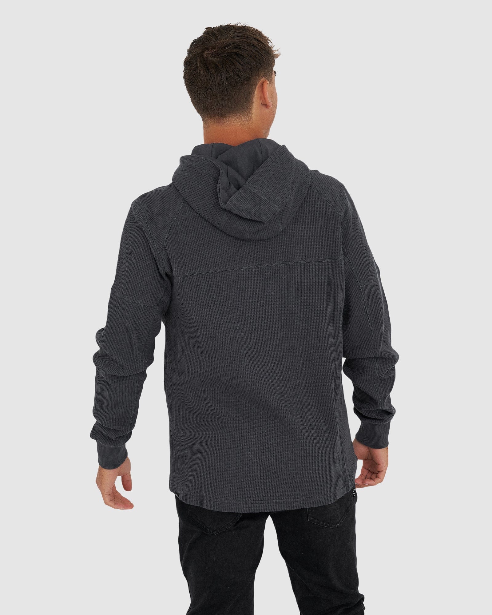 Model wearing 5am Waffle Hood - Turbulence