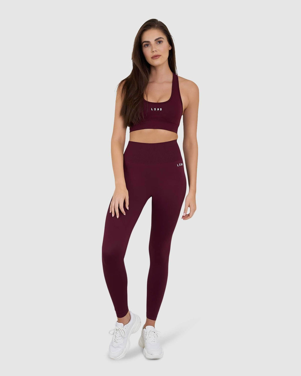 Model wearing Limitless Seamless Full Length Tight - Wine