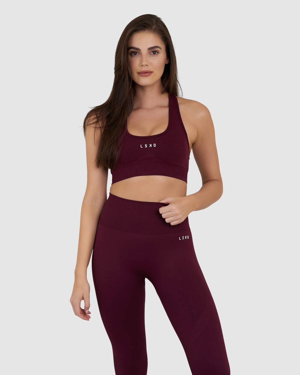 Model wearing Limitless Seamless Sports Bra - Wine