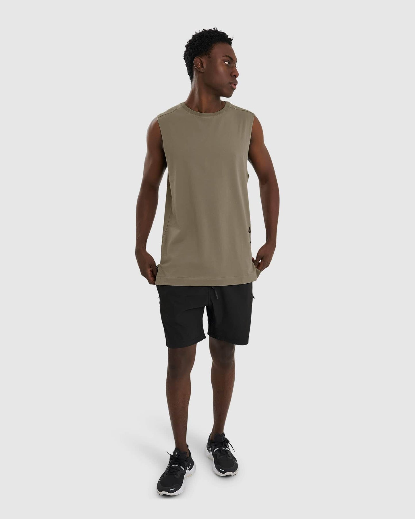 Model wearing Flex Tank - Dusty Olive
